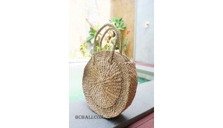 handmade circle straw handbag natural short handle